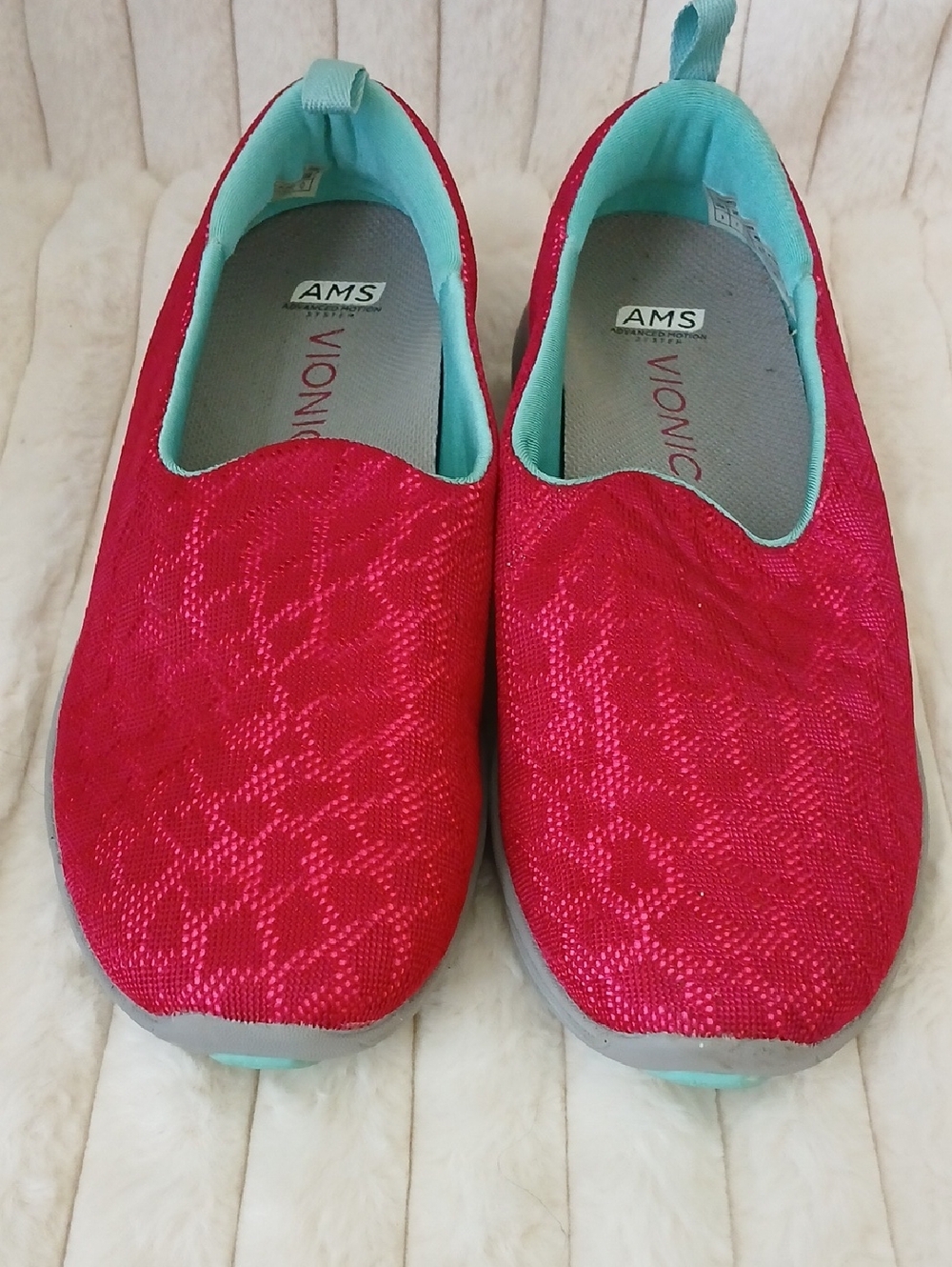 Vionic Slip-On Flats in Bright Pink with Mint Lining